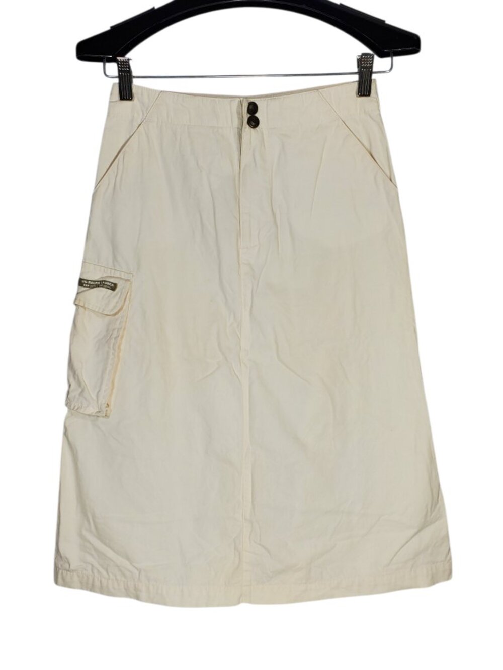 Vintage Y2K Ralph Lauren Cargo Skirt Women's 12 Beige Khaki Cotton Twill Midi